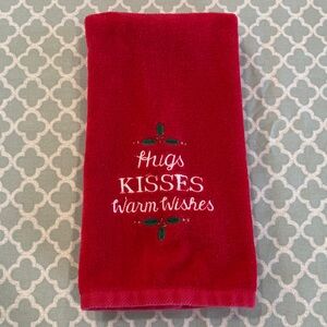 St. Nicholas Square Hugs Kisses Warm Wishes Bath Hand Towel Red
